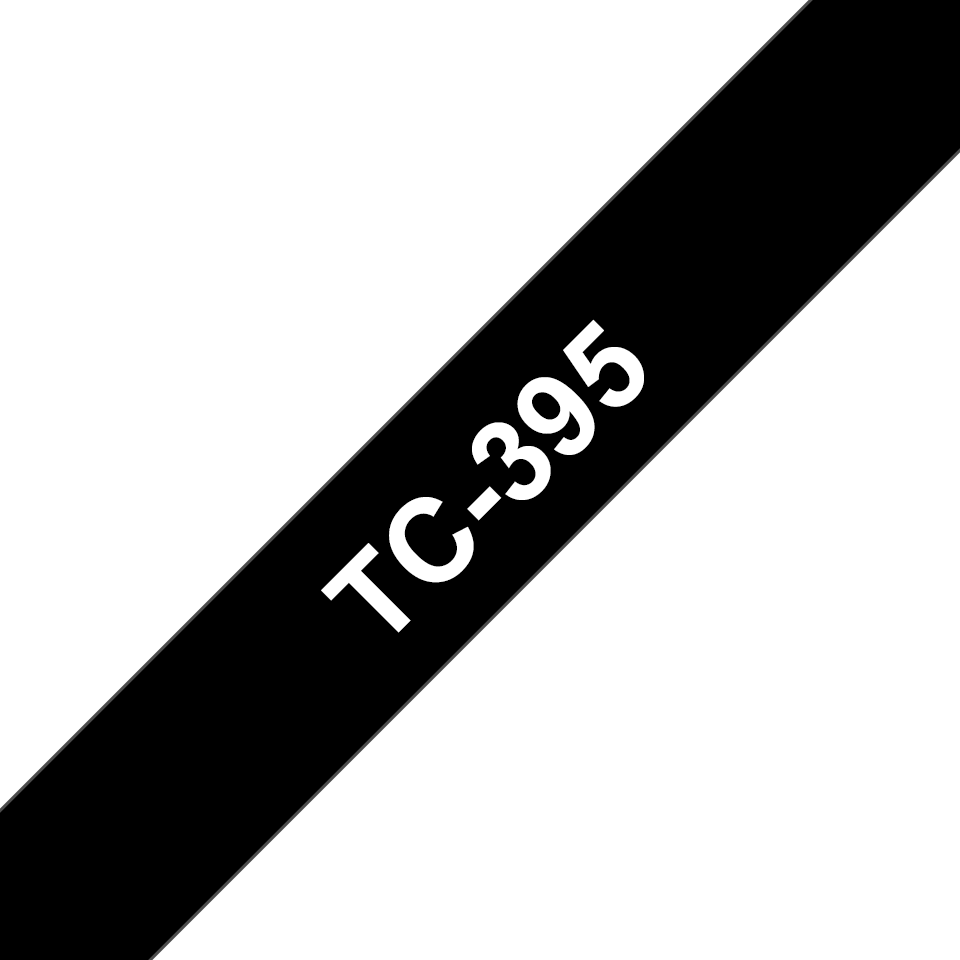 Originele Brother TC-395 label tapecassette – wit op zwart, breedte 9 mm